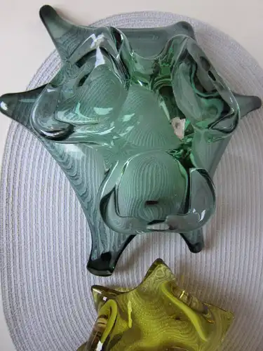 SZKLO CZECH große Schale "Lotus Lotusblatt" Seerosenblatt Kristallglas Grün