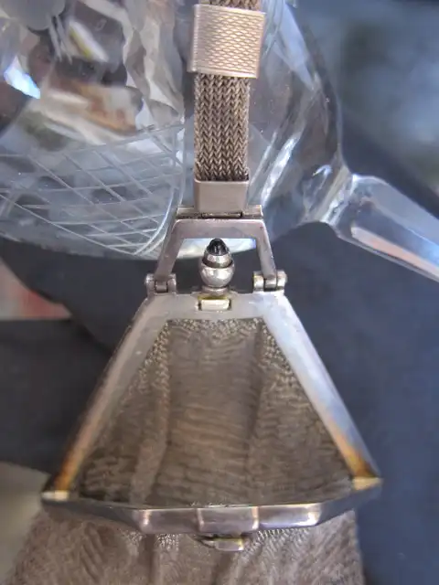 Kettentasche Handtasche Silber 800 guillochiert echter AMETHYST Cabouchon , um 1920 3