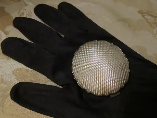 Puderdose mit Spiegel & Pad vollständig, Silber 835 guillochiert um 1927 1