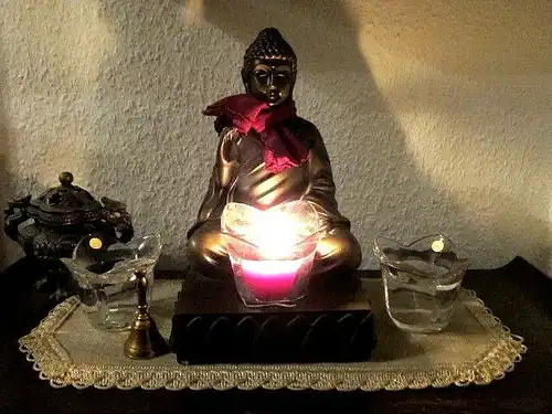 PARTYLITE "BUDDHA" P 9168 Budda Teelicht Kerzenhalter BRONZE - optik H. 24 cm ³