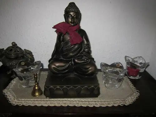 PARTYLITE "BUDDHA" P 9168 Budda Teelicht Kerzenhalter BRONZE - optik H. 24 cm ³