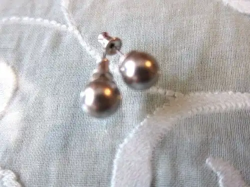 Paar Ohrstecker ZUCHTPERLEN earring pearl grey hellgrau, verSILBERt, NEUw.