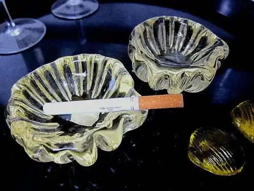 SZKLO CZECH 2 Stck. Schale Ascher Aschenbecher BLÜTE "LOTOS" Lotus Seerose Gelb³