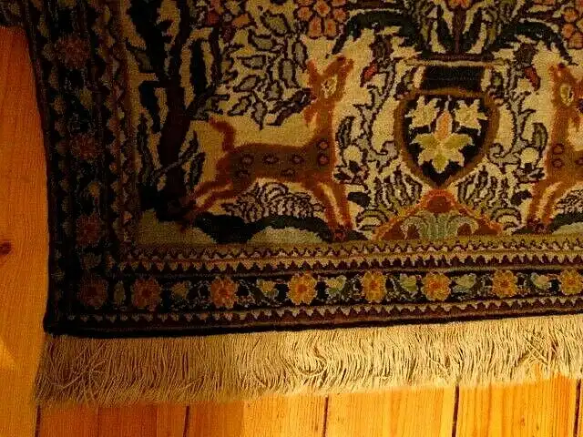 TÄBRIZ Teppich Blumen Rehe Vögel 20'tes Jahrhundert TOP erhalten No.1 ³ 1