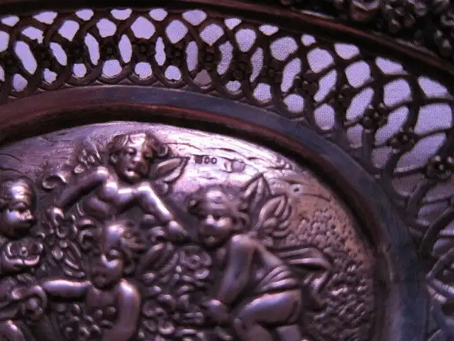 Filigranes Silberschälchen SILVER,Elfen Putten Engel ROSENrand, 800 Mond Krone ³ 2