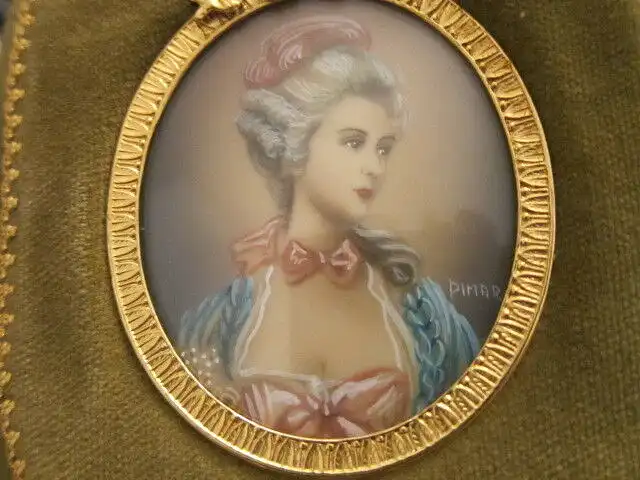 3'er-Miniaturmalerei Miniaturen,Knochen,Sign.Mary uA,Bronce Samtrahmen RAR ANTIK 2