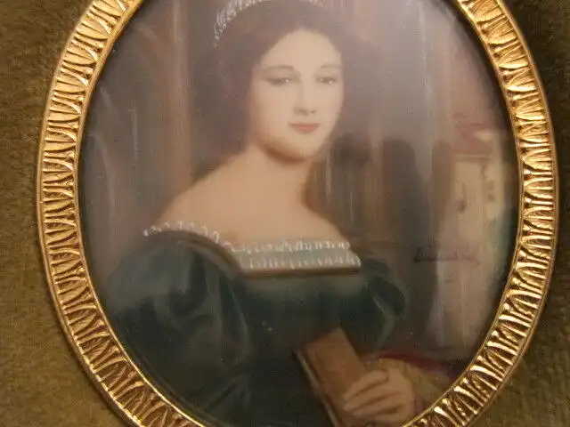 3'er-Miniaturmalerei Miniaturen,Knochen,Sign.Mary uA,Bronce Samtrahmen RAR ANTIK 3