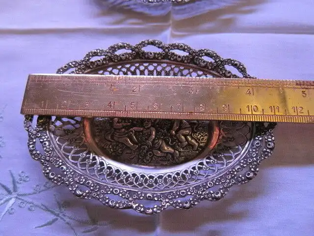 Filigranes Silberschälchen 800 SILBER,Elfen Putten Engel ROSENrand,Mond Krone 2³ 2