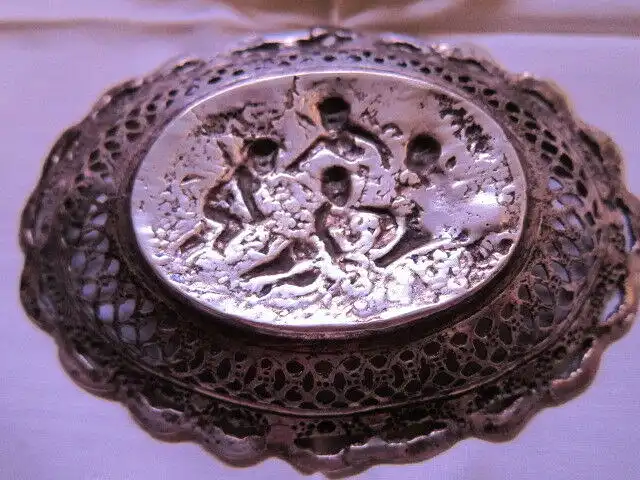 Filigranes Silberschälchen 800 SILBER,Elfen Putten Engel ROSENrand,Mond Krone 2³ 3