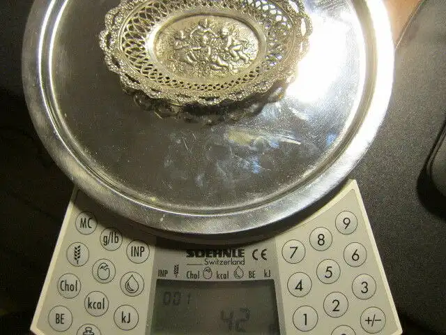Filigranes Silberschälchen 800 SILBER,Elfen Putten Engel ROSENrand,Mond Krone 2³ 5