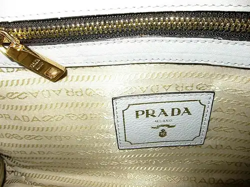 PRADA MILANO große umhänge- Handtasche echt Kalbs-Leder Silbergrau Schwarz GOLD³
