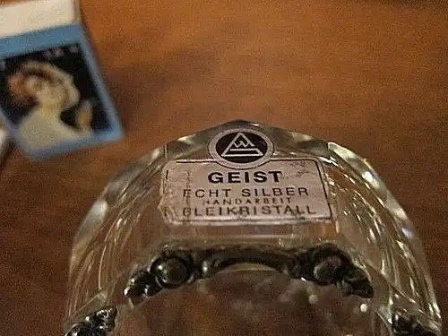Wilhelm GEIST Ascher Aschenbecher "Rosen" Silber 800 MOSER Bleikristallglas Etik