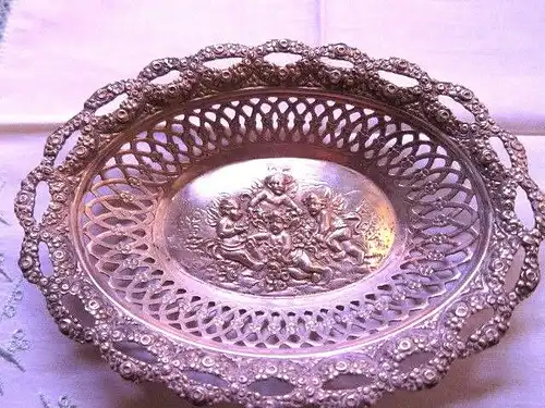 Filigranes Silberschälchen Elfen Putten Engel ROSENrand,800 SILBER,Mond Krone