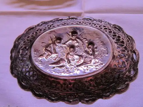 Filigranes Silberschälchen Elfen Putten Engel ROSENrand,800 SILBER,Mond Krone