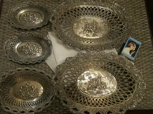 Filigranes Silberschälchen Elfen Putten Engel ROSENrand,800 SILBER,Mond Krone