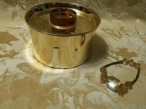 WMF Schmuckdose / Zucker- Teedose versilbert "Bernstein"-Farbstein Punze um 1950