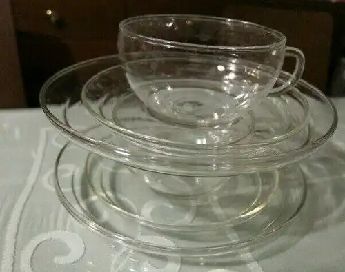 JENAER Glas 2 x Teetasse 150 ml mit Untertasse & Kuchenteller "Collection" 1990