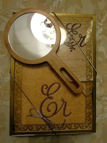 Handtuch & Seiflappen ER beige braun in Geschenkbox W-Germany + Spiegel Bambus
