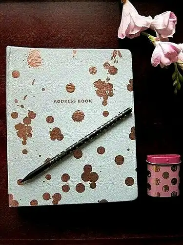 FRINGE Adressbuch Address Book, ZOETZL Bleistift Swarovski, Dose mint rosa GOLD