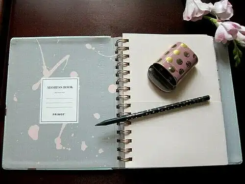 FRINGE Adressbuch Address Book, ZOETZL Bleistift Swarovski, Dose mint rosa GOLD