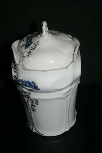 (M3) Gewürz. Behälter Porzellan ca.1900 Mühlen-Dekor