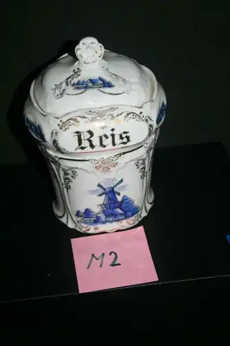(M2) Gewürz. Behälter Porzellan ca.1900 Mühlen-Dekor