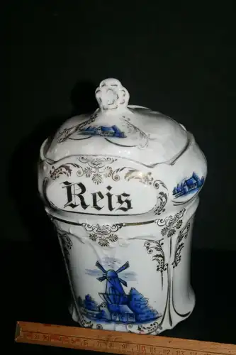 (M2) Gewürz. Behälter Porzellan ca.1900 Mühlen-Dekor
