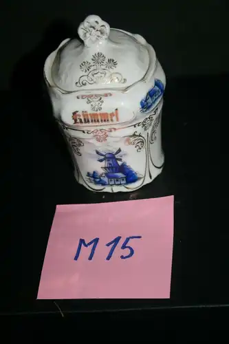 (M15) Gewürz. Behälter Porzellan ca.1900 Mühlen-Dekor