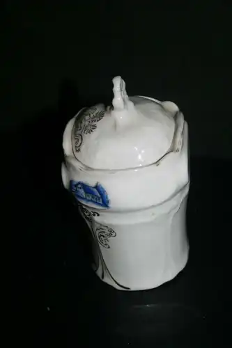 (M15) Gewürz. Behälter Porzellan ca.1900 Mühlen-Dekor