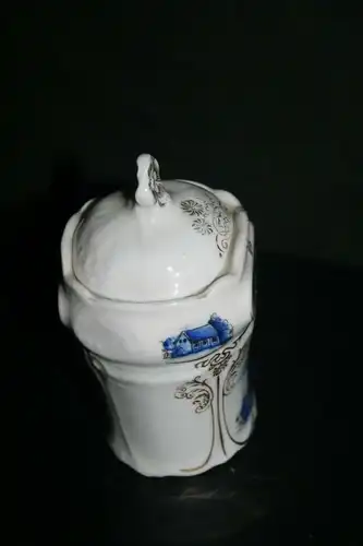 (M13) Gewürz. Behälter Porzellan ca.1900 Mühlen-Dekor