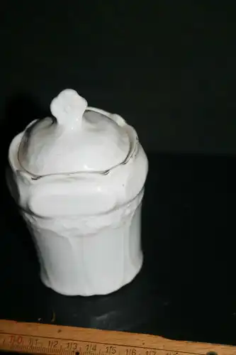 (M12) Gewürz. Behälter Porzellan ca.1900 Mühlen-Dekor