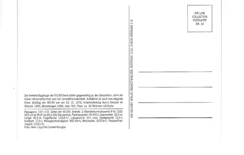 [Werbepostkarte] AERO LLOYD Mc Donnell - Douglas MD 83. 