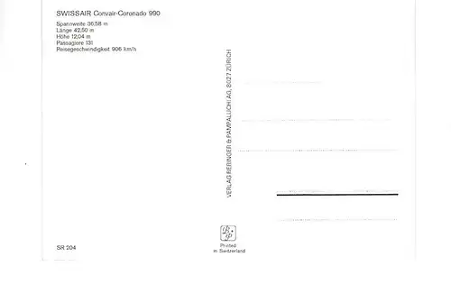 [Werbepostkarte] SWISSAIR Convair Coronado 990. 