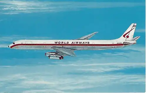 [Werbepostkarte] Mc Donnell Douglas DC-8, WORLD AIRWAYS Version 2. 