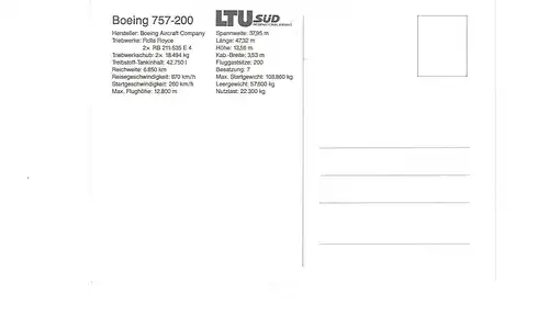 [Werbepostkarte] LTU Süd Boeing 757-200 Version 1. 