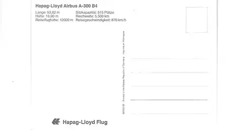 [Werbepostkarte] Hapag Lloyd Flug Airbus A300 B 4. 