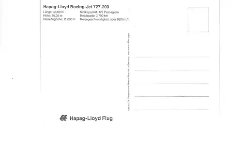 [Werbepostkarte] Hapag Lloyd Flug Boeing 727-200 Version 1. 