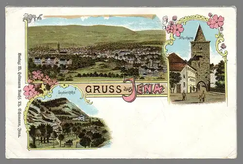 [Lithographie] Ansichtskarte Gruss aus Jena um 1900. 