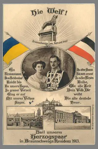 [Ansichtskarte] Die Welf! Heil unserem Herzogspaar in Braunschweigs Residenz 1913. 