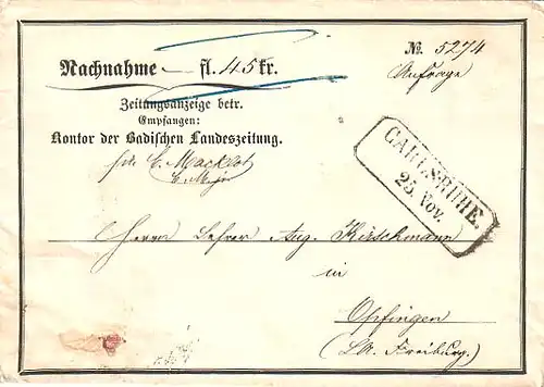 Altd. Württemberg 1862 Brief ADKARLS62