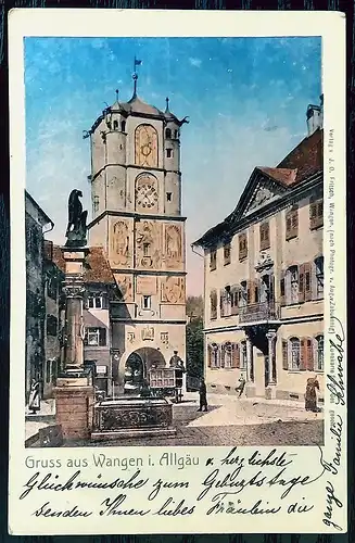 [Halt gegens Licht] Luna Ansichtskarte Gruss aus Wangen im Allgäu 1907. 