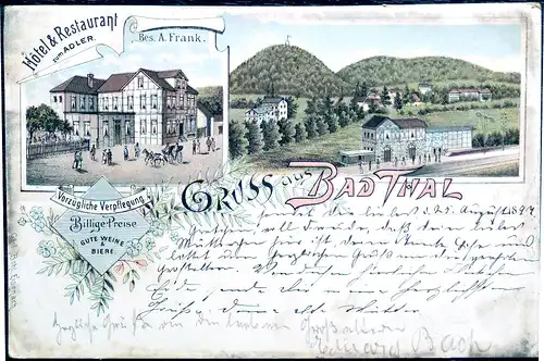 [Lithographie] Ansichtskarte Gruss aus Bad Thal bei Ruhla 1897. 