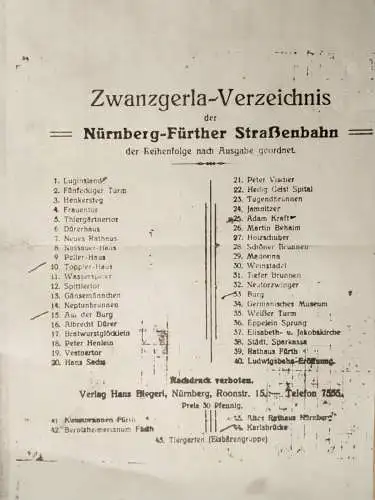 DR 1920/21 Strassenbahn Notgeld Nürnberg - Fürth 20 Pfennig komplette Sammlung Zwanzgerla