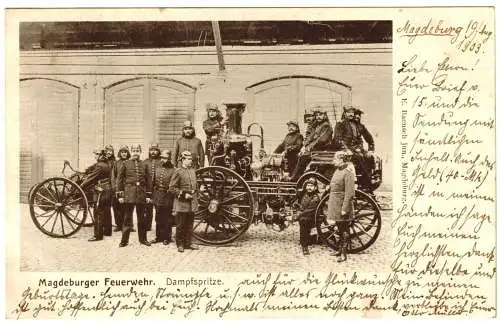 [Ansichtskarte] Ansichtskarte Magdeburg 1903 Magdeburger Feuerwehr mit Dampfspritze. 