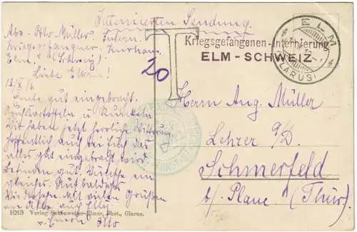 Schweiz 1916 Kriegsgefangenen - Internierung Elm