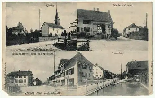 [Ansichtskarte] Ansichtskarte Gruss aus Wallisellen Bülach Zürich 1918 als Interniertenpost nach Schmerfeld Thüringen bei Plaue. 