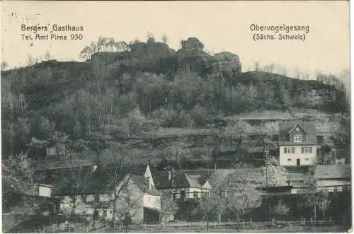 [Ansichtskarte] Ansichtskarte Obervogelgesang Pirna Bergers Gasthaus 1926. 