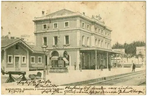 Ansichtskarte Badalona 1911 Anis del. Mono Station und Kiosk
