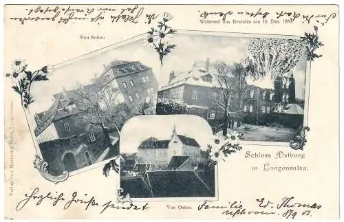 [Ansichtskarte] Ansichtskarte Langensalza 1903 Schloss Dryburg u.a. während des Brandes 1899. 