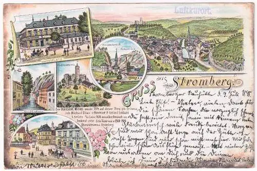 [Lithographie] Ansichtskarte Gruss aus Stromberg 1898. 